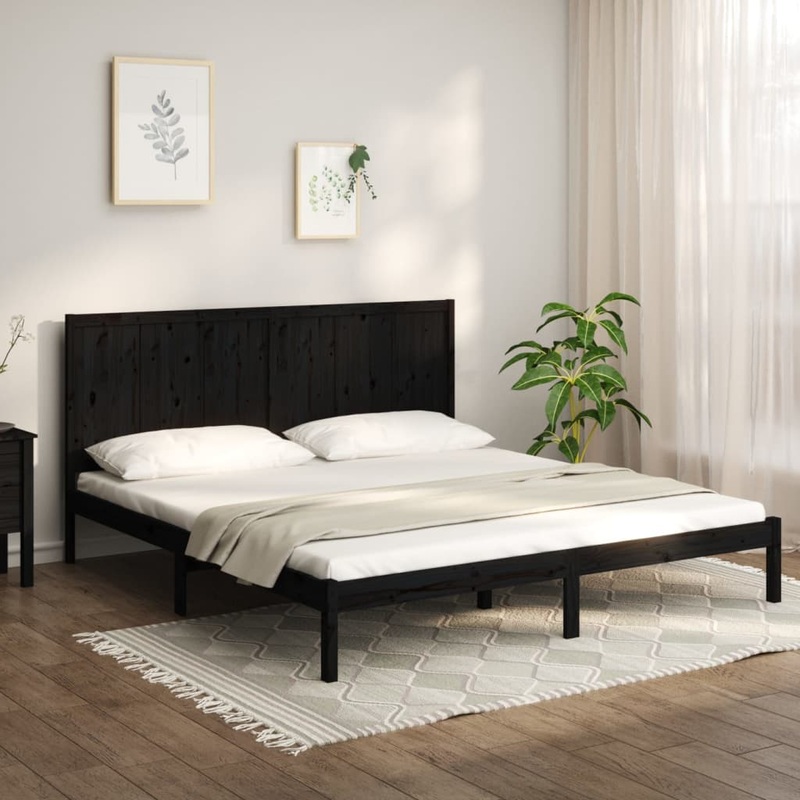 Berkfield Bed Frame Black Solid Wood Pine 200×200 cm