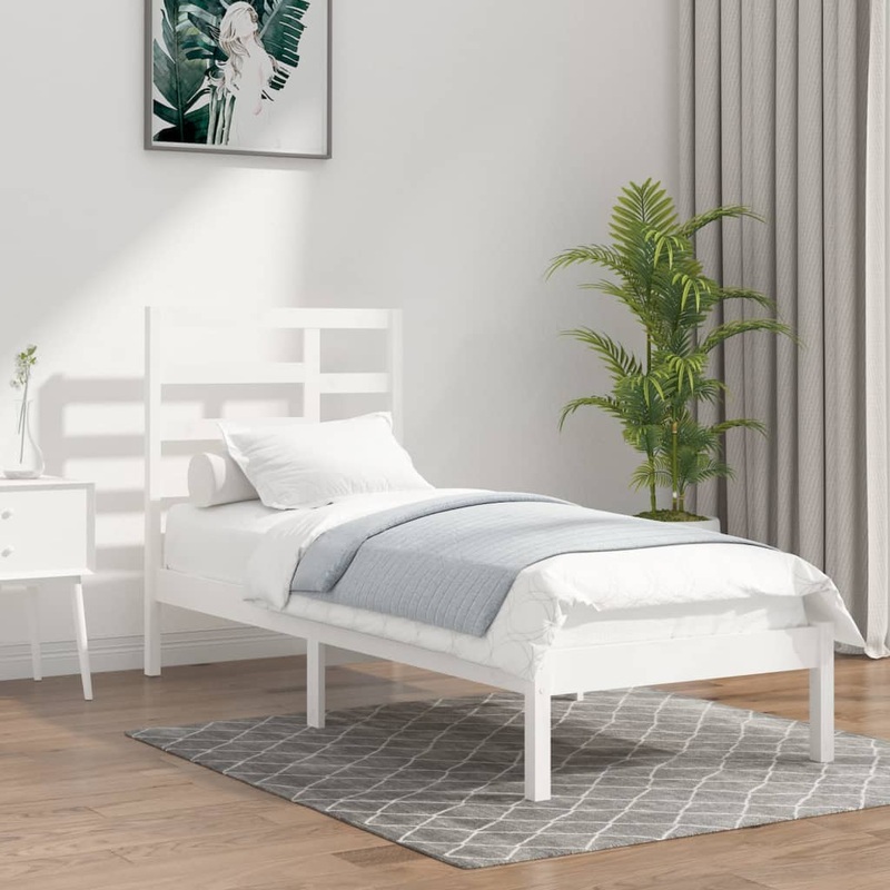 Berkfield Bed Frame White Solid Wood 75×190 cm Small Single
