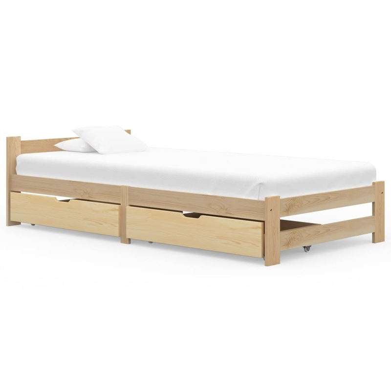 Berkfield Bed Frame with 2 Drawers Solid Pinewood 100×200 cm