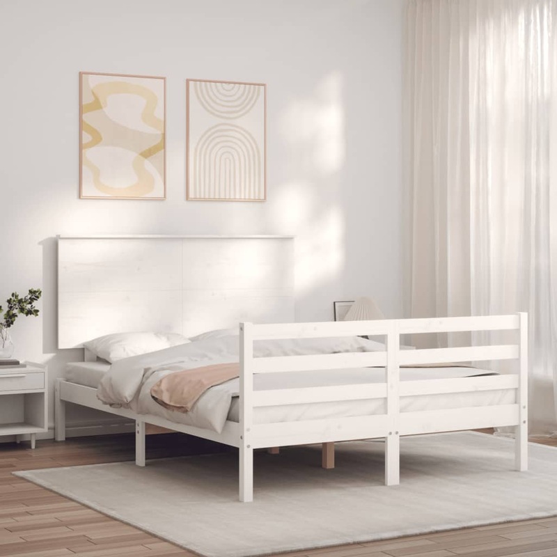 Berkfield Bed Frame with Headboard White 140×200 cm Solid Wood