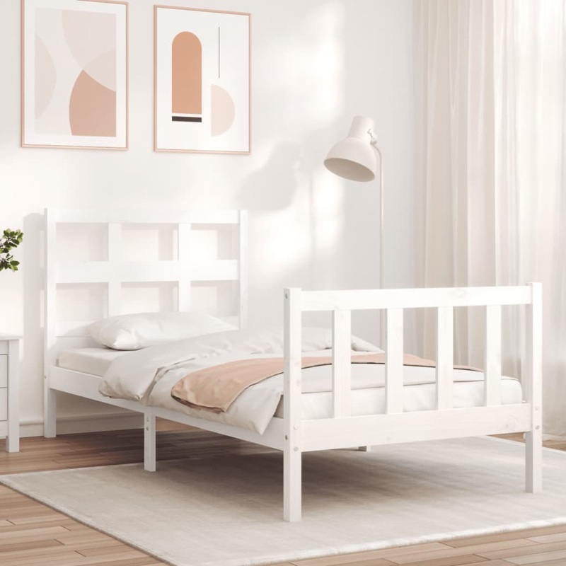 Berkfield Bed Frame with Headboard White 90×200 cm Solid Wood