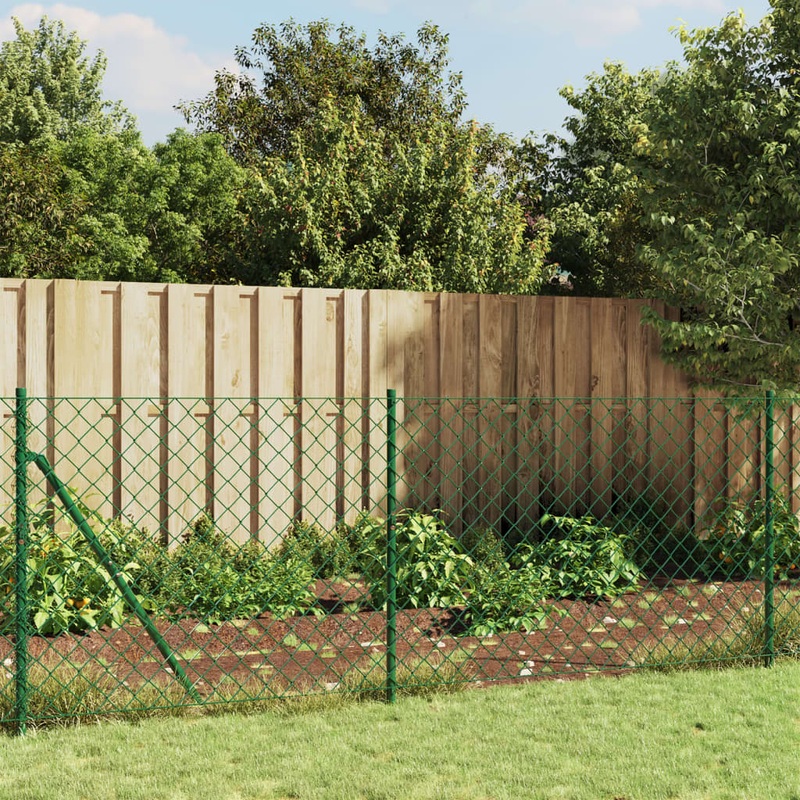 Berkfield Chain Link Fence Green 1.1×25 m
