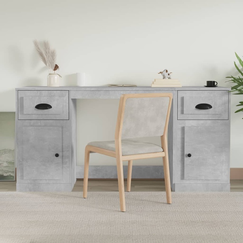 Berkfield Desk with Cabinet Concrete Grey Engineered Wood