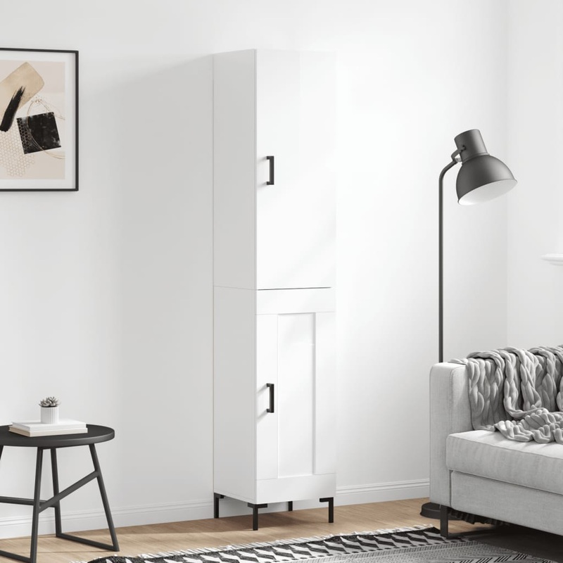 Berkfield Highboard High Gloss White 34.5x34x180 cm Engineered Wood