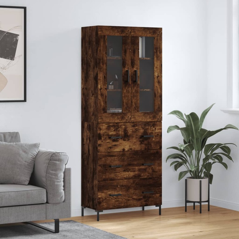 Berkfield Highboard Smoked Oak 69.5x34x180 cm Engineered Wood
