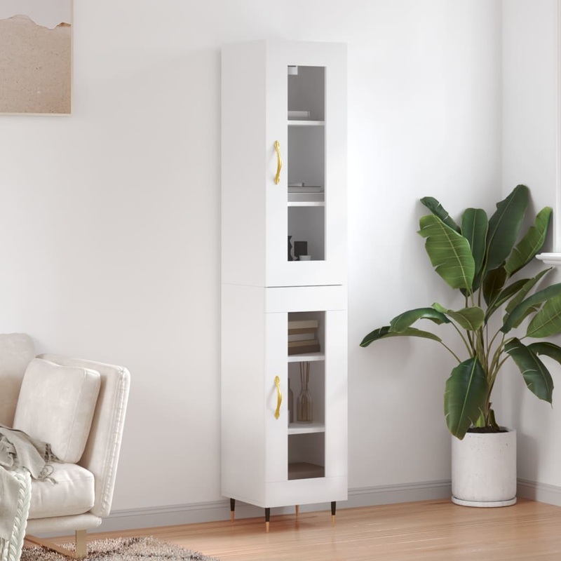 Berkfield Highboard White 34.5x34x180 cm Engineered Wood
