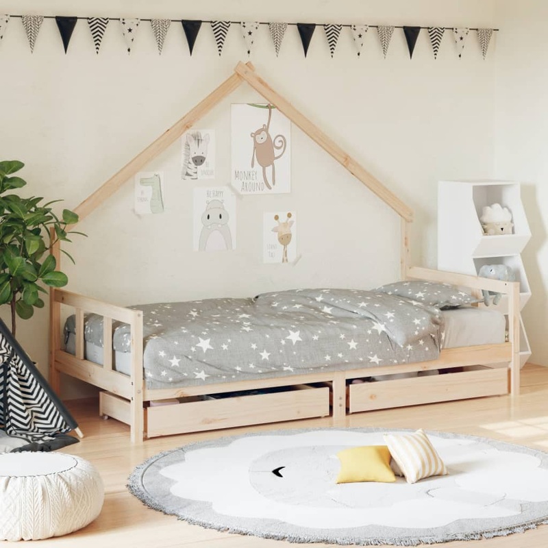 Berkfield Kids Bed Frame with Drawers 90×200 cm Solid Wood Pine