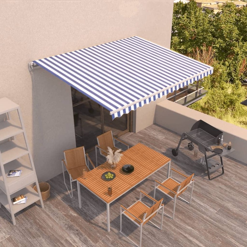 Berkfield Manual Retractable Awning 400×350 cm Blue and White