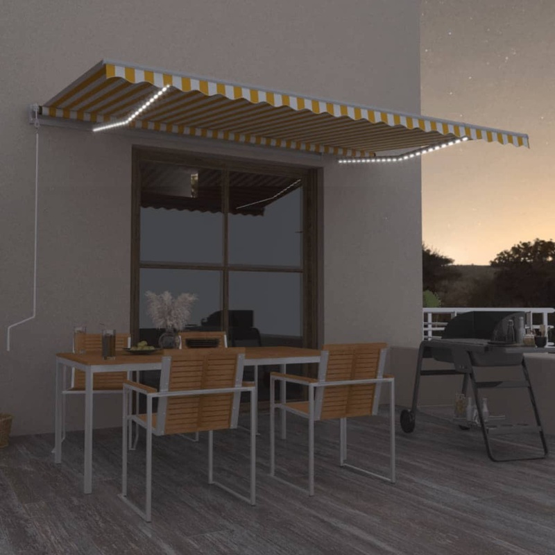 Berkfield Manual Retractable Awning with LED 500×350 cm Yellow and White