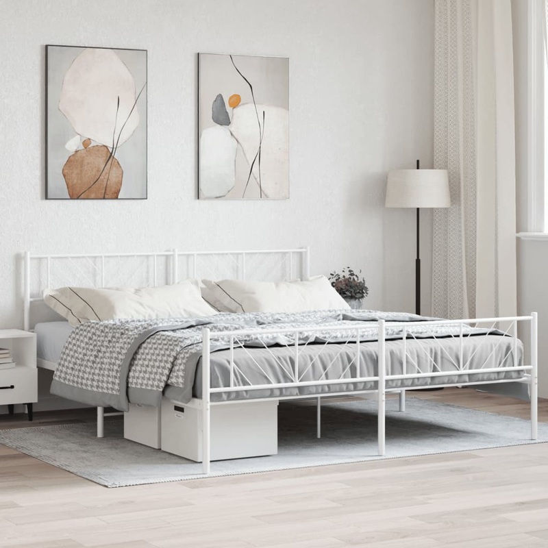 Berkfield Metal Bed Frame with Headboard and Footboard White 200×200 cm