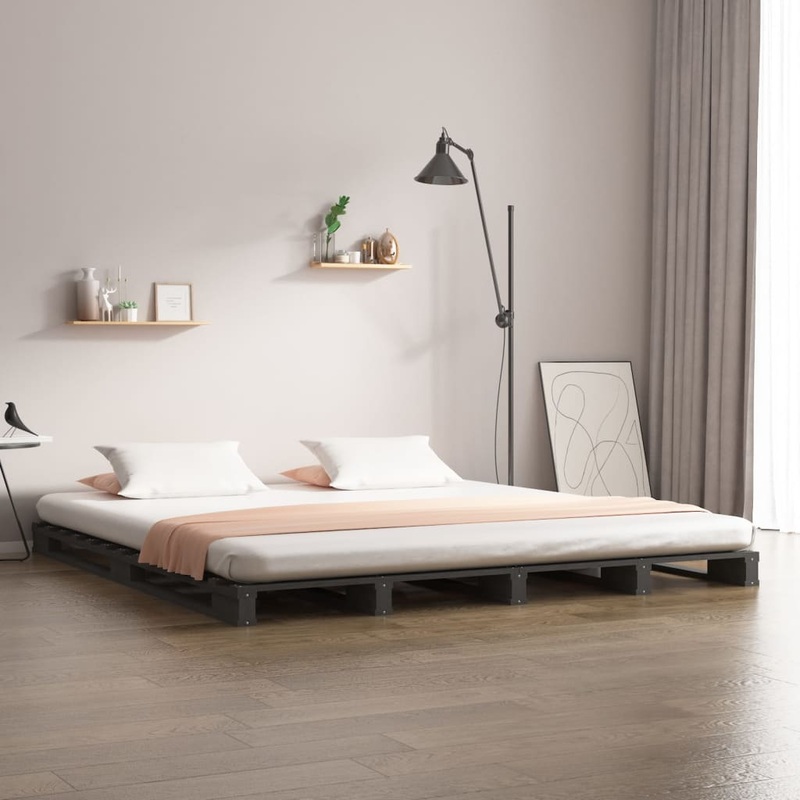 Berkfield Pallet Bed Grey 180×200 cm Super King Size Solid Wood