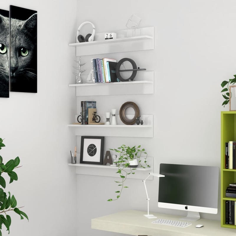 Berkfield Wall Shelf 4 pcs High Gloss White 80×11.5×18 cm Engineered Wood