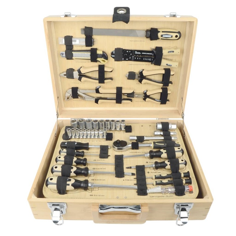 Br__der Mannesmann 108 Piece Tool Set Bamboo Case