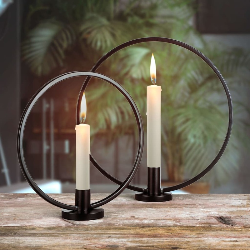 HI 2 Piece Ring Candle Holder Set Black