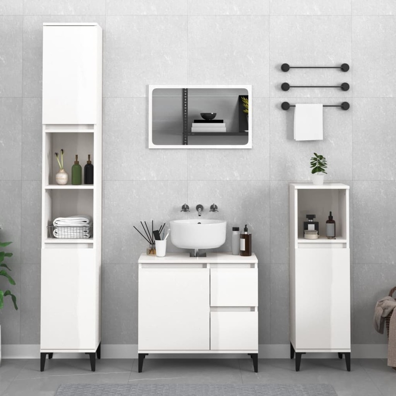Berkfield 3 Piece Bathroom Cabinet Set High Gloss White Engineered Wood