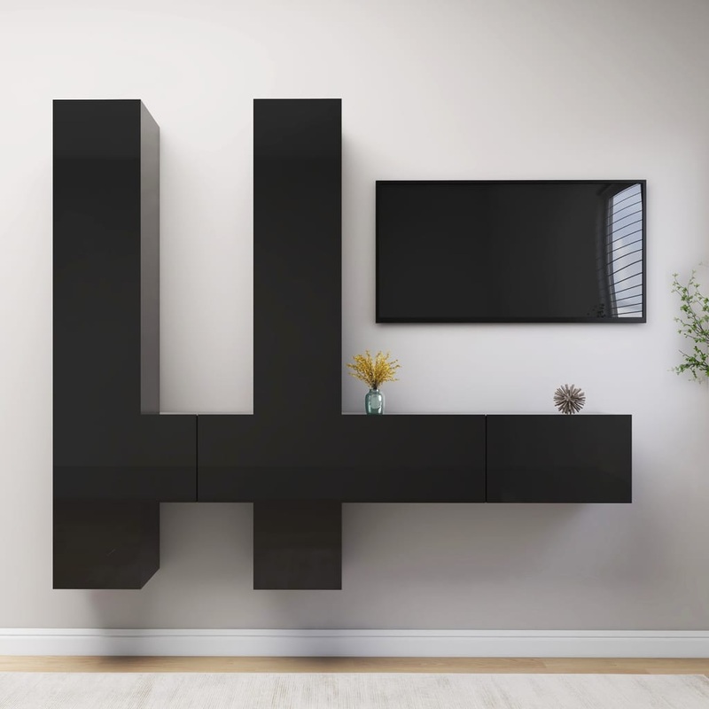 Berkfield 6 Piece TV Cabinet Set High Gloss Black Engineered Wood
