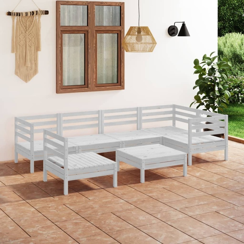 Berkfield 7 Piece Garden Lounge Set Solid Pinewood White