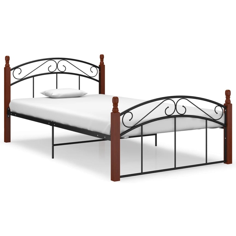 Berkfield Bed Frame Black Metal and Solid Oak Wood 120×200 cm