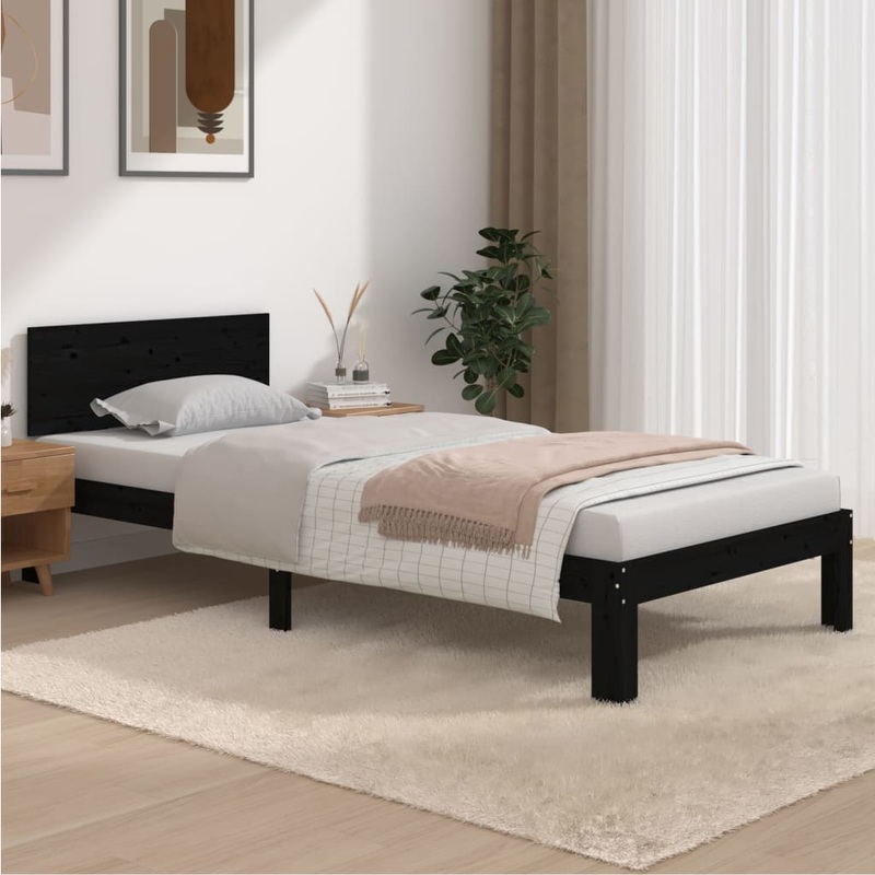Berkfield Bed Frame Black Solid Wood Pine 90×200 cm