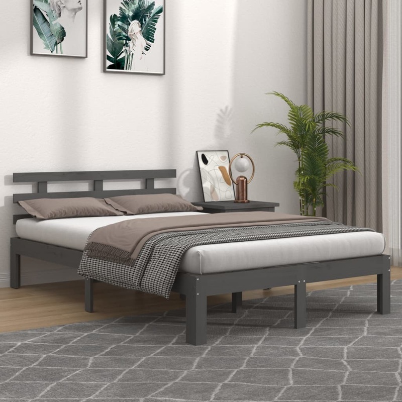 Berkfield Bed Frame Grey Solid Wood 160×200 cm