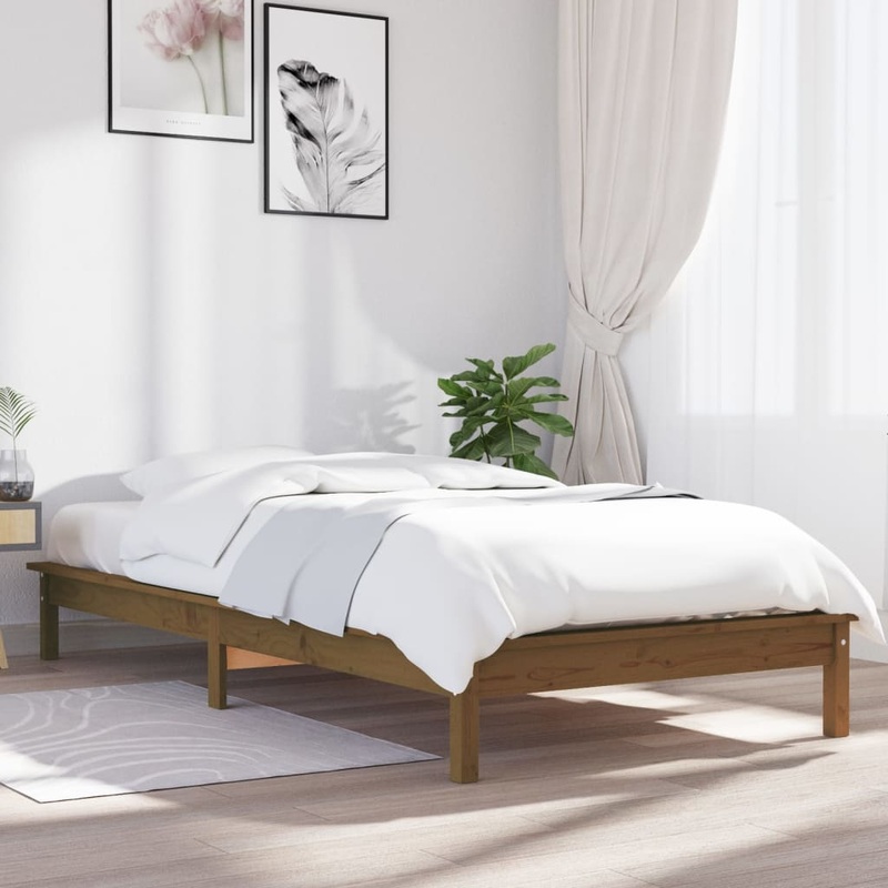Berkfield Bed Frame Honey Brown 75×190 cm Small Single Solid Wood Pine
