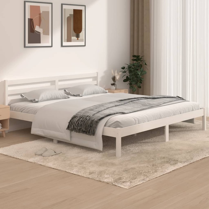 Berkfield Bed Frame Solid Wood Pine 180×200 cm White Super King Size
