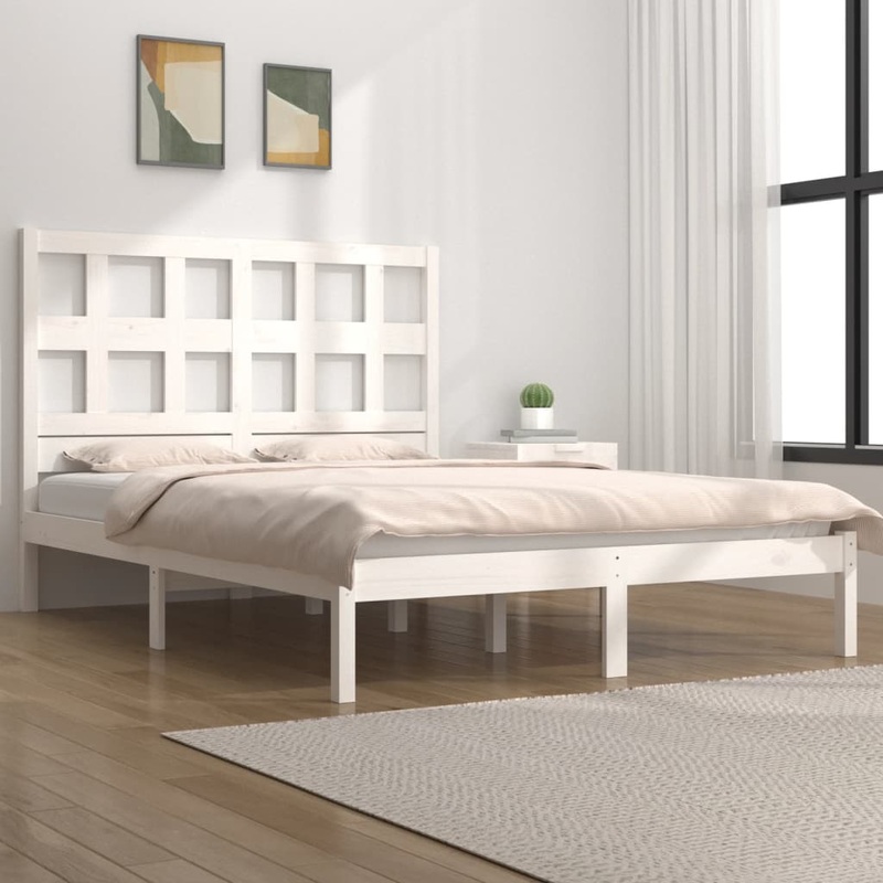 Berkfield Bed Frame White Solid Wood Pine 120×190 cm Small Double