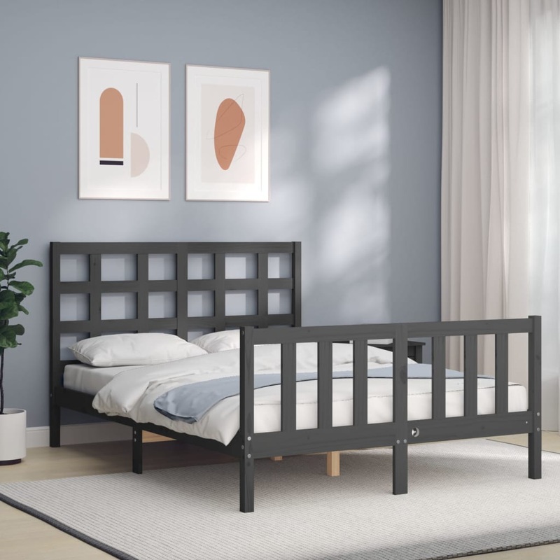 Berkfield Bed Frame with Headboard Grey 140×200 cm Solid Wood