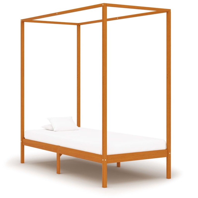 Berkfield Canopy Bed Frame Honey Brown Solid Pine Wood 100×200 cm