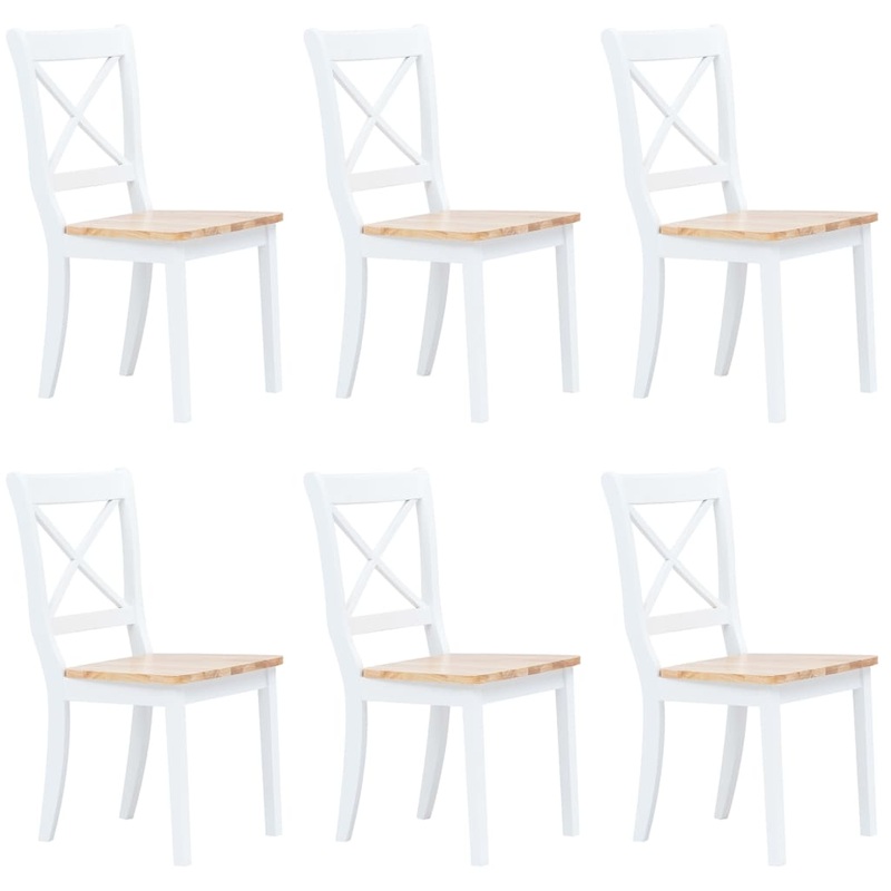 Berkfield Dining Chairs 6 pcs White and Light Wood Solid Rubber Wood