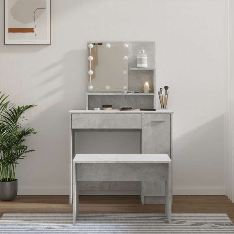 Berkfield Dressing Table Set with LED Concrete Grey Engineered Wood