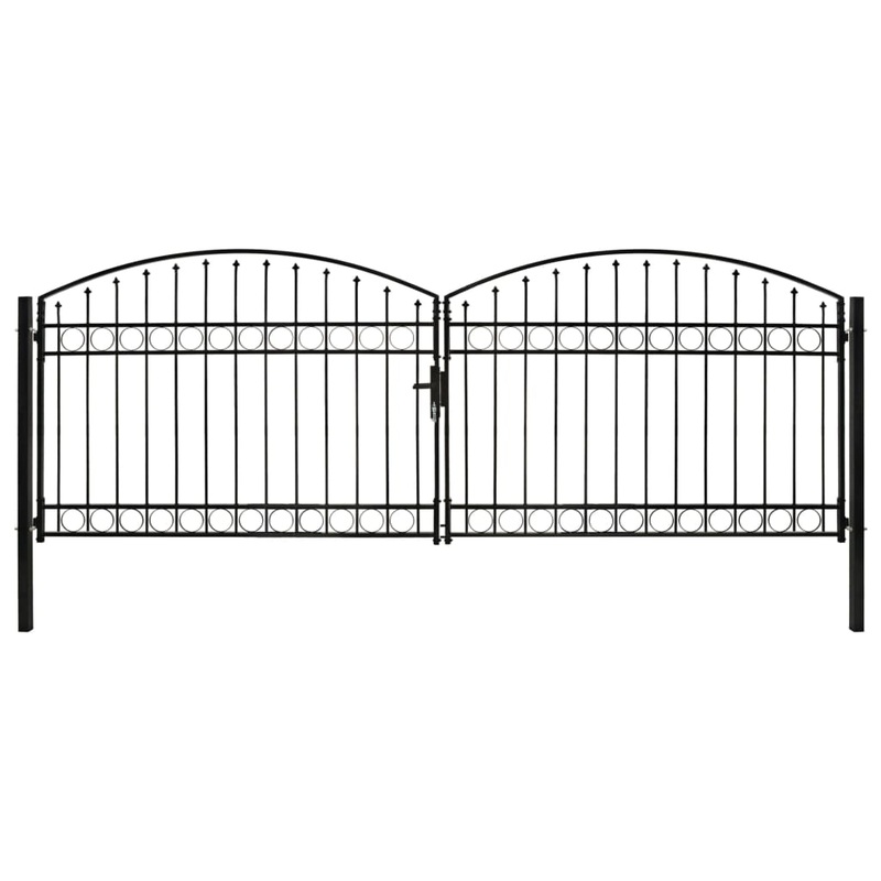Berkfield Fence Gate Double Door with Arched Top Steel 400×125 cm Black