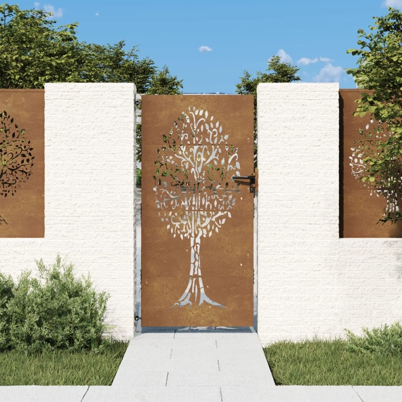 Berkfield Garden Gate 85×175 cm Corten Steel Tree Design