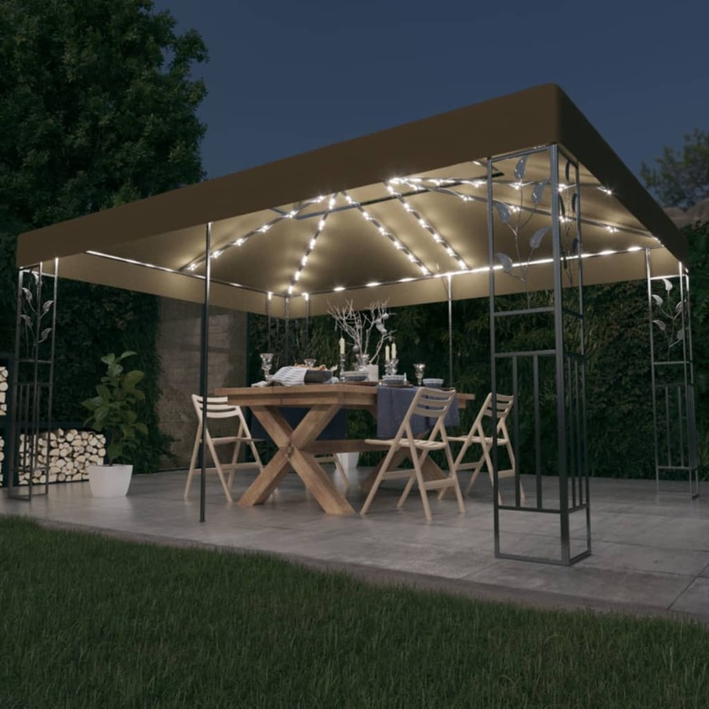 Berkfield Gazebo with Double Roof&LED String Lights 3×4 m Taupe