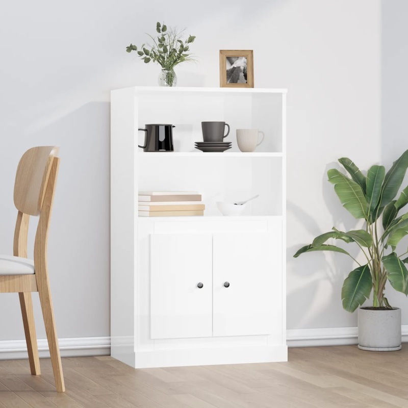 Berkfield Highboard High Gloss White 60×35.5×103.5 cm Engineered Wood