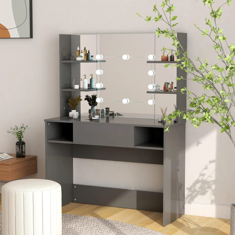 Berkfield Makeup Table with LED Lights 100x40x135 cm MDF Grey