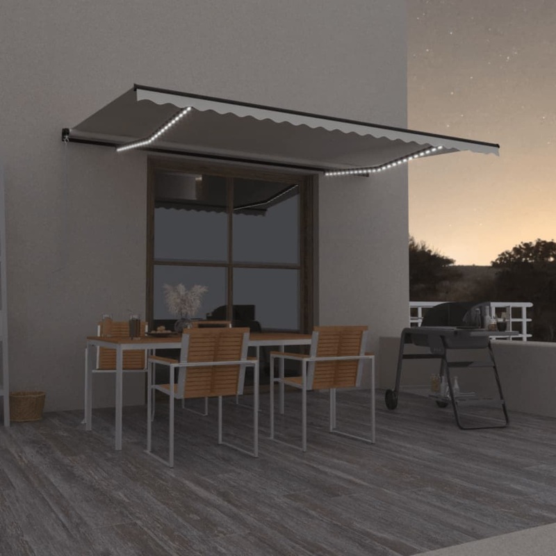 Berkfield Manual Retractable Awning with LED 500×350 cm Cream