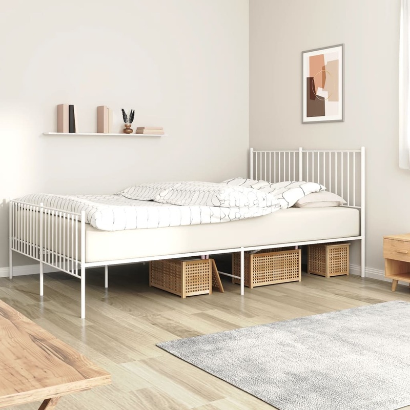 Berkfield Metal Bed Frame with Headboard and Footboard White 160×200 cm