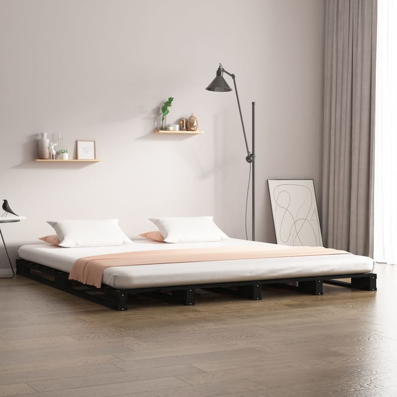 Berkfield Pallet Bed Black 200×200 cm Solid Wood Pine