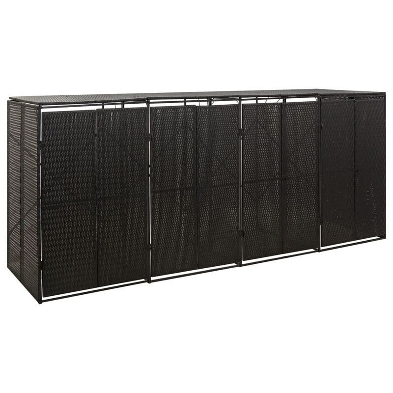 Berkfield Quadruple Wheelie Bin Shed Black 274x80x117 cm Poly Rattan