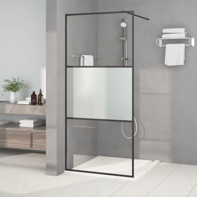 Berkfield Walk-in Shower Wall Black 90×195 cm Half Frosted ESG Glass