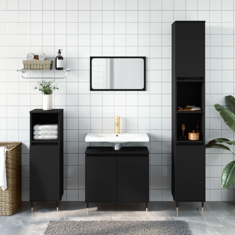 Berkfield 3 Piece Bathroom Furniture Set Black Engineered Wood