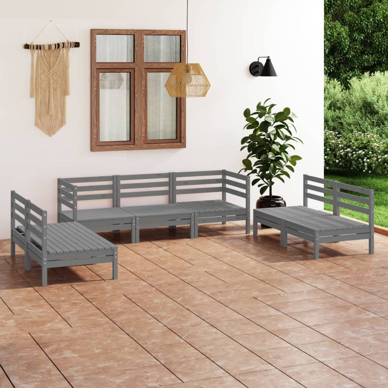 Berkfield 7 Piece Garden Lounge Set Grey Solid Pinewood