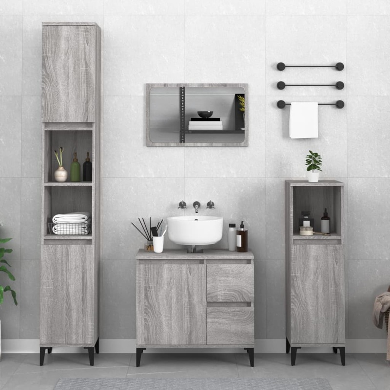 Berkfield Bathroom Cabinet Grey Sonoma 30x30x100 cm Engineered Wood