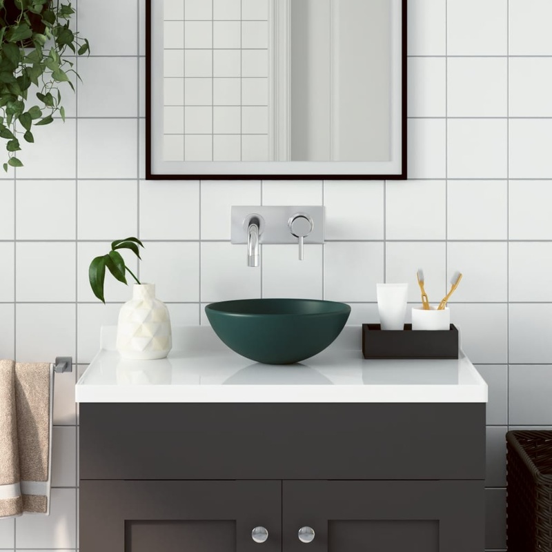 Berkfield Bathroom Sink Ceramic Dark Green Round