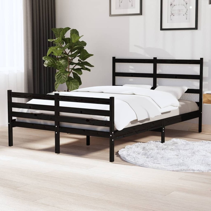 Berkfield Bed Frame Black Solid Wood Pine 120×190 cm Small Double