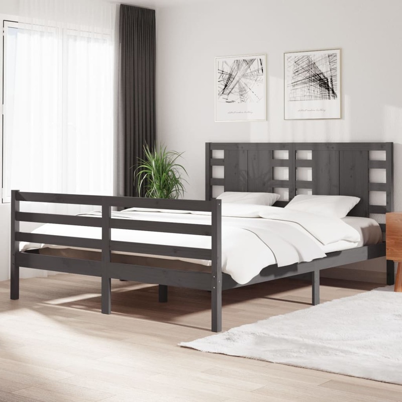 Berkfield Bed Frame Grey Solid Wood Pine 160×200 cm