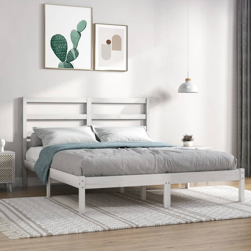 Berkfield Bed Frame White Solid Wood 150×200 cm King Size