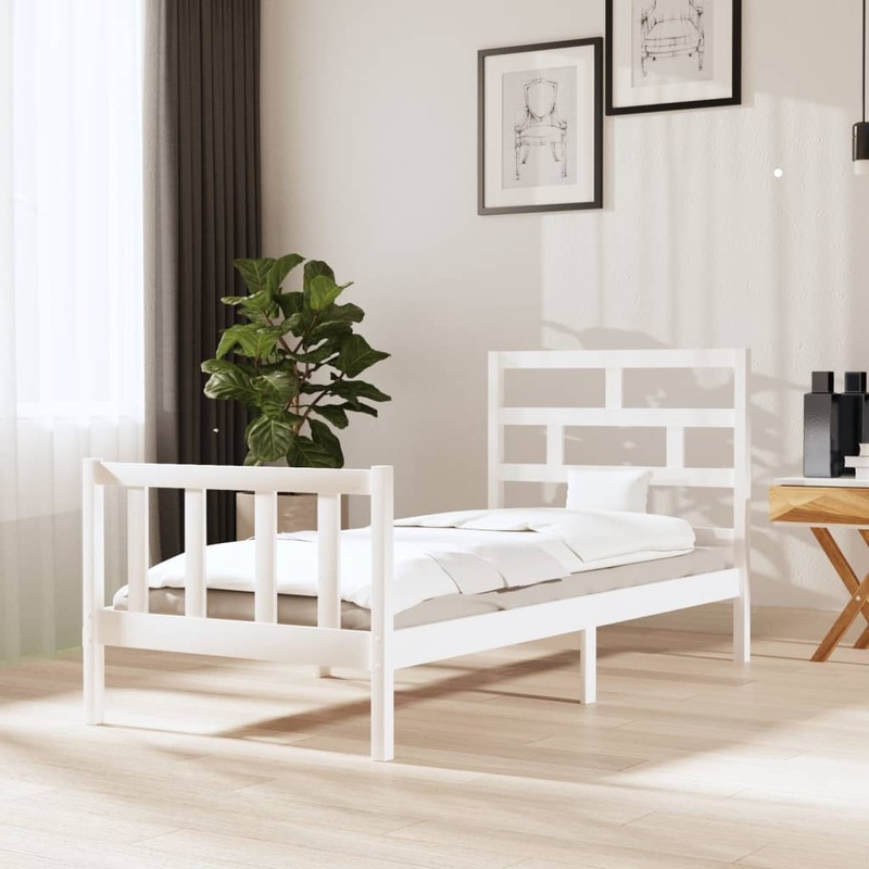 Berkfield Bed Frame White Solid Wood Pine 100×200 cm