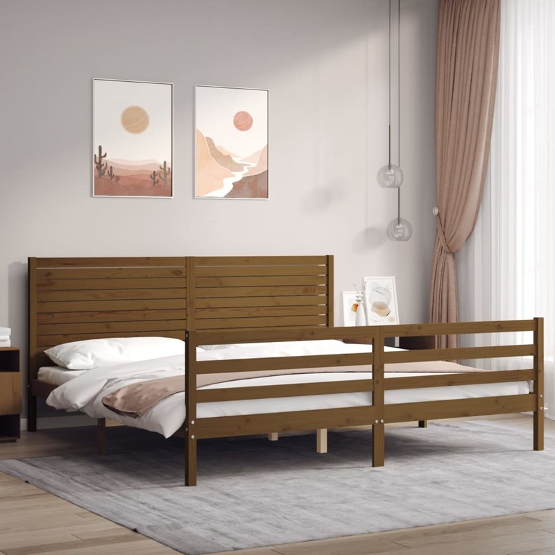 Berkfield Bed Frame with Headboard Honey Brown 200×200 cm Solid Wood